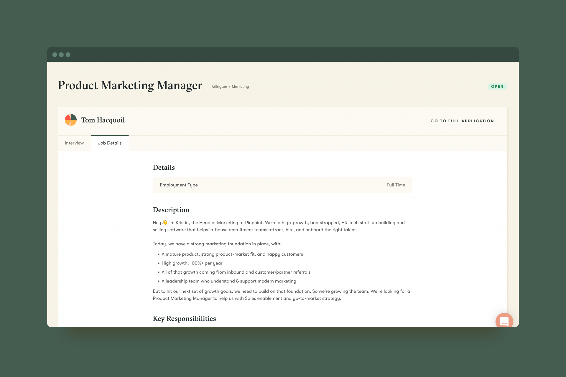 Screengrab of the new job details tab